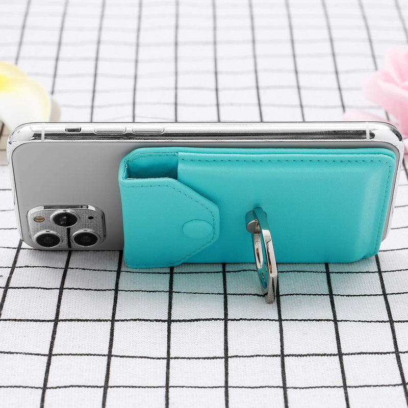 Cell Phone RFID Ring Stand Stick on Wallet for Back of Phone for iPhone Android and All Smartphones Adhesive Credit Card Holder for Cell Phone-Green Green
