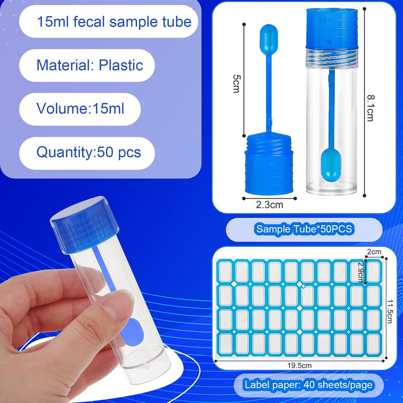 SZSMW 50 Chair Sample Tubes – Sample Tube – Dog Faecal Sample Tube – Suitable for Collecting Various Solids, Liquids or Powders, for Testing Pet Samples, with Stickers