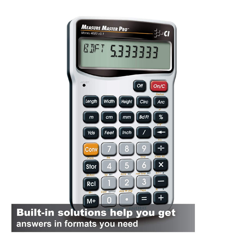 Calculated Industries 4020 Measure Master Pro Feet-Inch-Fraction and Metric Construction Math Calculator, Silver | Feet-Inch-Fraction and Metric, For Architects, Estimators, Contractors, Project Managers, Woodworkers and Fabricators Pack of 1