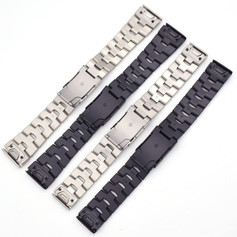 THEAGE Fenix 7X/6X/5X Plus Band, 26mm Titanium Metal Quick Release Easy Fit Watch Strap with Double Button Clasp Compatible for Garmin Fenix 7X/6X Pro/5X/5X Plus/3/3HR Smartwatch Black