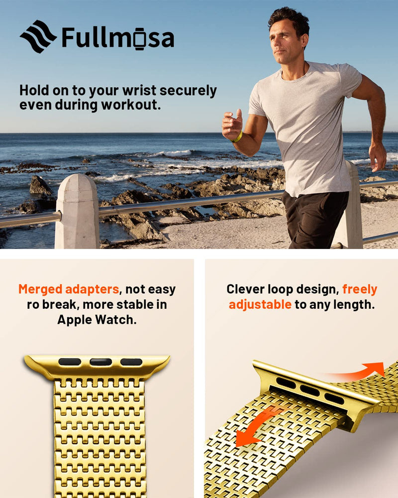 Fullmosa Compatible Metal Mesh Apple Watch Band 44mm/45mm/42mm Gold with Case & Compatible Stainless Steel Apple Watch Band with Case 44mm/45mm/42mm,Silver
