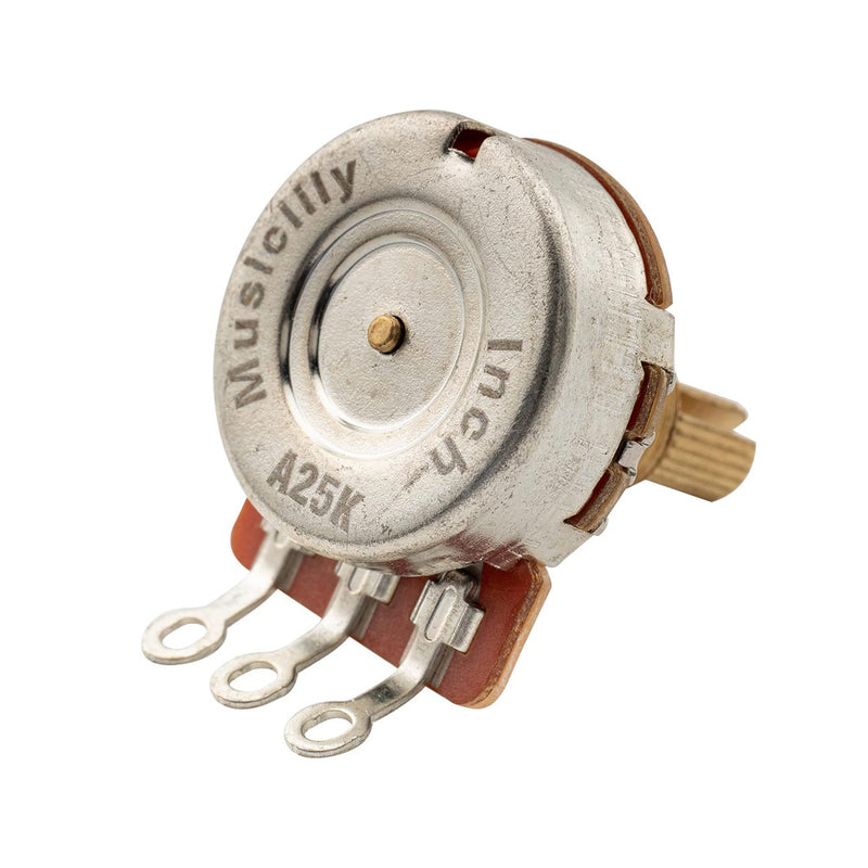 Musiclily Pro HD A25K Pots Brass Standard Split Shaft 3/8 Inch Audio Taper Potentiometers for Active Pickups Electric Guitar Bass (Set of 10) A25K 3/8 inch