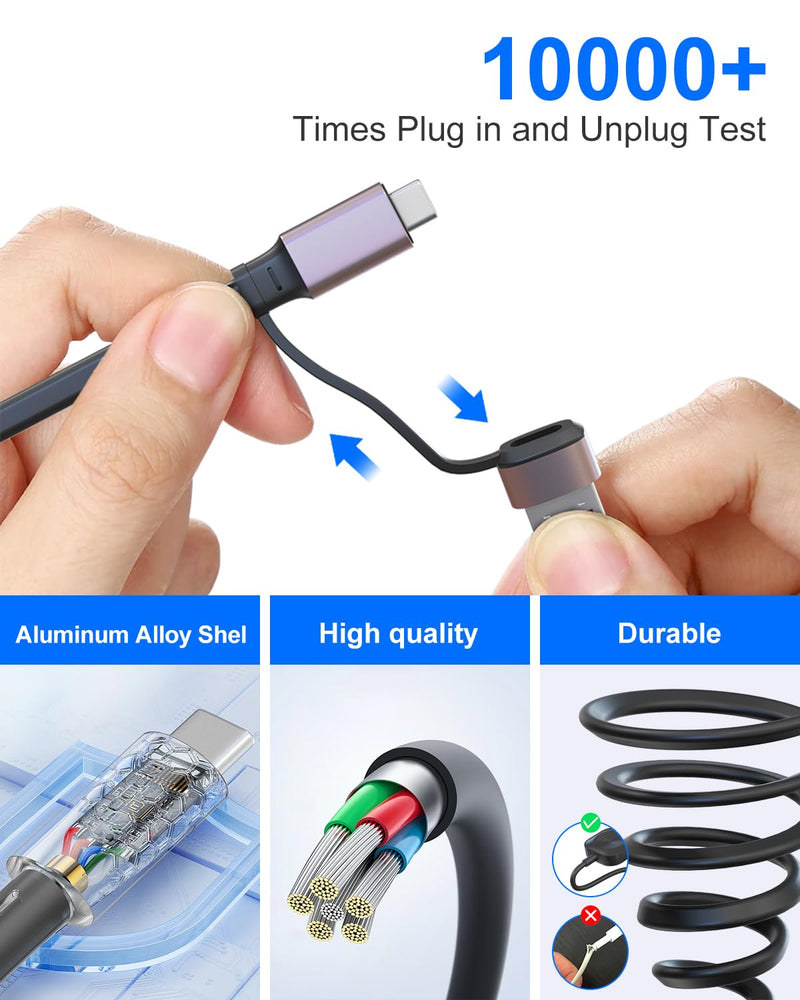 Retractable Multi Charging Cable 100W - 3 in 2 Travel Portable Retractable Charger Cords with 2 USB C and iWatch Charger Port for iPhone 17/16/15 Series, iPad, Apple Watch 11/10/9/8/7/SE Series, 4FT