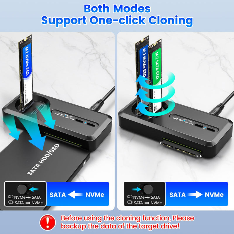 M.2 NVMe to 2.5'' 3.5'' Offline Clone Enclosure, SATA SSD to NVMe SSD Enclosure Adapter Cloner, 10Gbps Standalone Clone Duplicator
