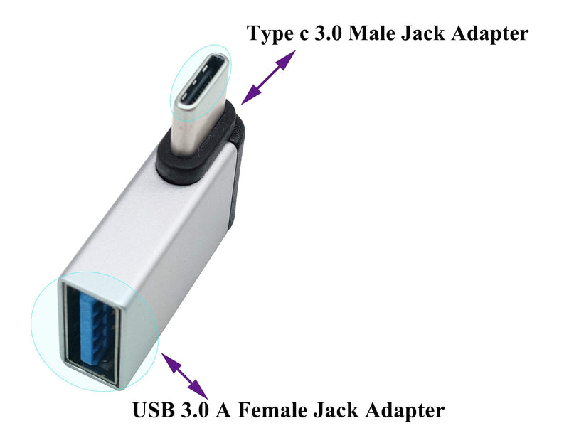 AAOTOKK Right Angle USB C to USB 3.0 Adapter 90 Degree Type C Male to USB A 3.0 Female Converter,On The Go(OTG) for Smartphone,Laptops,Mouse Keyboards,More USB and Type-C Devices (2 Pack-Silver M/F) silver M/F