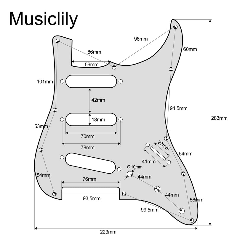 [AUSTRALIA] - Musiclily 11-Hole SSS Prewired Loaded Pickguard with Dual Hot Rail High Output Pickups Set for Fender Squier Strat Electric Guitar, 4Ply White Pearl 