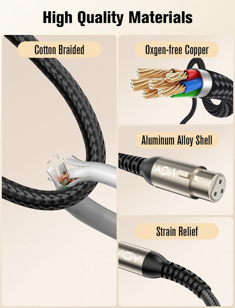 VIOY XLR to 6.35mm Cable 32.8 FT, 1/4 Inch TRS to XLR Female Balanced Microphone Cable for Mixers, Amplifiers, Speakers, Dynamic Microphones, CD Players, Electronic Piano, Karaoke Machines 32.8FT