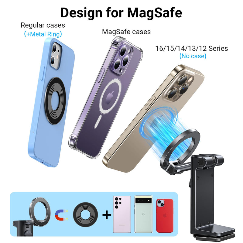 Airplane Phone Holder Mount【Foldable ＆ Rotation】Magnetic Phone Holder Cruise Must Haves,Portable Foldable Travel Essentials Stands Long Flight for MagSafe Accessories and iPhone 17 Air 16 15 14 13 12 Suction cup [Black]
