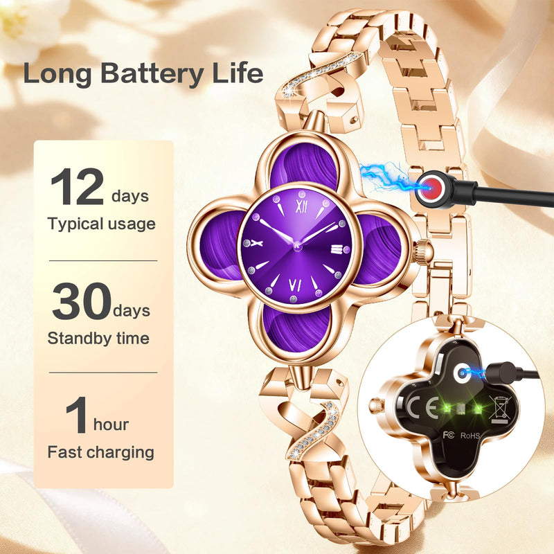 EnergyPort Purple Fitness Tracker with Quartz Display - Smart Bracelet Monitor Heart Rate, Sleep, IP68 Waterproof for Women, 30-Day Battery Life, Smart Notifications, Compatible with Android and iOS