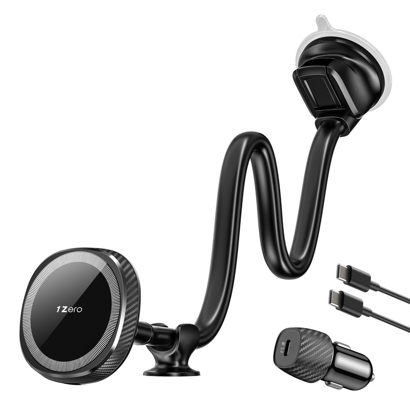 1Zero for Magsafe Car Mount Charger, 15W Fast Charging for Windshield | Stronger Magnetic & Suction Cup Mount for Windshield & Dashboard, Wireless Car Charger Compatible with iPhone12-17 Pro Max