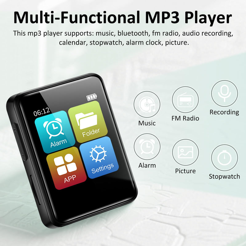 [AUSTRALIA] - 1.8 inch MP3 Player with Bluetooth, 32GB Digital Music Player for Kids, Portable Mini Bluetooth MP3 Player with Speaker Lossless Sound with FM Radio, Voice Recorder, Supports up to 512GB, Black 