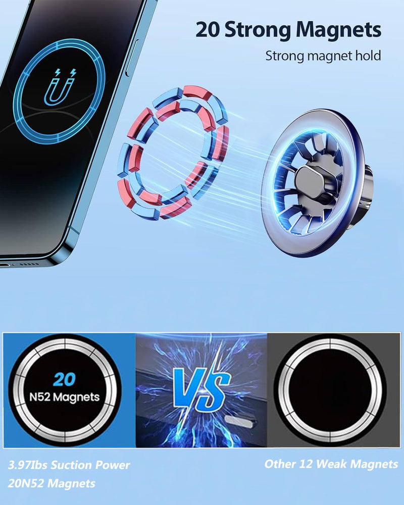 Magnetic Phone Holder for Car, Rear View Mirror Phone Holder Car Mount Magsafe 360 Adjustable with Metal Body, Aluminum Alloy Rearview Cellphone Stand Fit for iPhone 16 15 14 13 12 Series