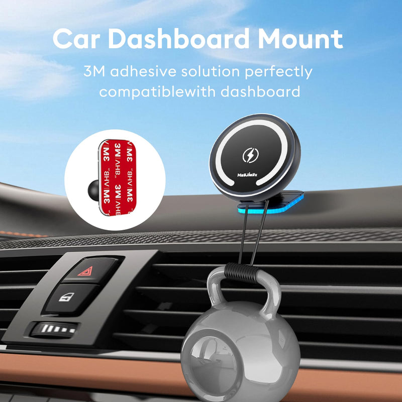 MAGJIEYX CD Slot Magnetic Wireless Car Mount Charger for iPhone 17 16-12, 3X Stable on Bumpy Roads, 99% Car/Truck-Approved, Charging Holder with 3M Dash Sticker, No Air Vent Block (38W Adapter)
