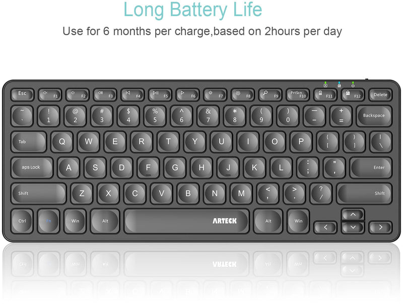 Arteck 2.4G Wireless Keyboard Ultra Slim and Compact Wireless Keyboard with Media Hotkeys for Computer/Desktop/PC/Laptop/Surface/Smart TV and Windows 10/8/ 7 Built-in Rechargeable Battery