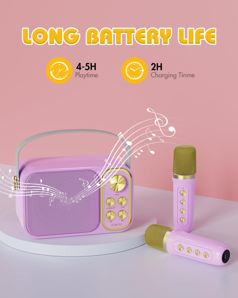 Mini Karaoke Machine for Kids Adults, Portable Bluetooth Speaker with 2 Wireless Microphones, Kids Karaoke Machine for Girls Boys, Toys Birthday Gifts for 3-12+ Years Old Toddler (Purple) purple