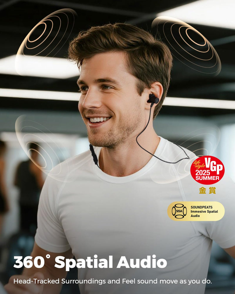 SoundPEATS Q40 HD - Sports Neckband Bluetooth Headphones - Black | LDAC Hi-Res Audio,Bluetooth 6.0, IP67 Waterproof Wireless Earbuds, 20H Playtime for Running Gym, Fast Charge Dual Pairing