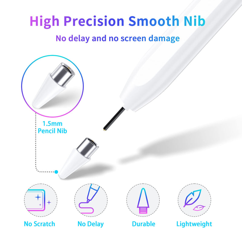 Stylus Pen, Active Stylus Pen Compatible for iOS and Android Touchscreens/Phones, Rechargeable Stylus Pen with Dual Touch Screen , Stylus Pencil for Apple/Android/Samsung Tablet, 16.5CM,White White
