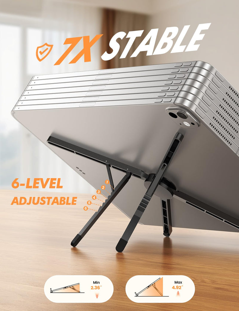 Lamicall Portable Laptop Stand for Desk & Travel 0.47in Ultra-Slim 10-15.6" | Foldable Aluminum Laptop Riser, Adjustable Computer Holder for Office Home College fit MacBook Neo Air HP Dell iPad Tablet Black