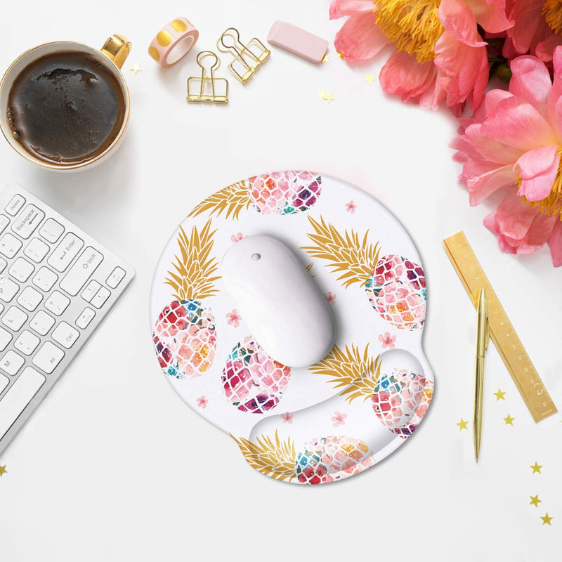 Ergonomic Mouse Pad with Wrist Support, WAVEYU Cute Design Mouse Pad for Women Non-Slip Rubber Base Mousepad for Desk Laptop Gaming Working Computers Laptop Easy Typing & Pain Relief, Pink Pineapple