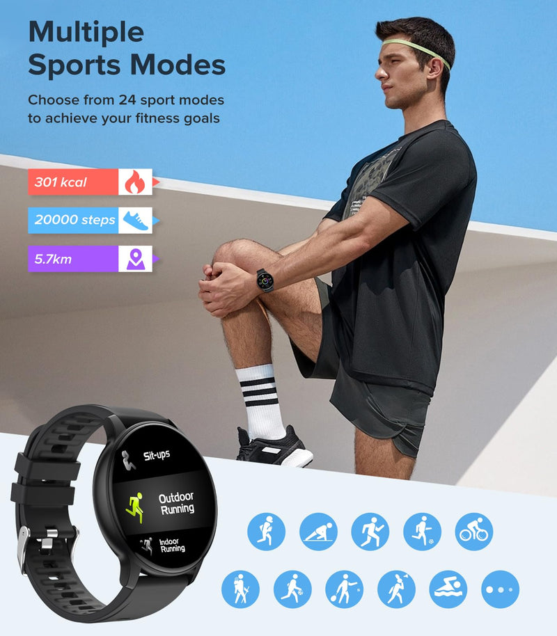 Smart Watches for Men Women, 1.3" Smart Watch(150+ DIY Dials), Fitness Tracker Smartwatch with Heart Rate/Blood Pressure/Sleep Monitor, Calories, Step Counter, IP68 Fitness Watch for Android iPhone Black