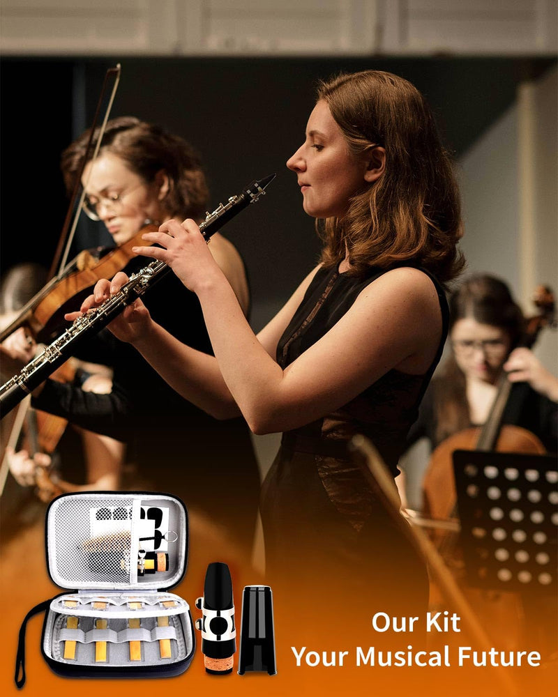 LMS Bb Clarinet Mouthpiece Kit with Case, Clarinet Mouthpiece Accessories Set for Beginners, Clarinet Mouthpiece Metal Ligature 2.5 Reeds Cushions Pads Cap Brush EVA Storage Case