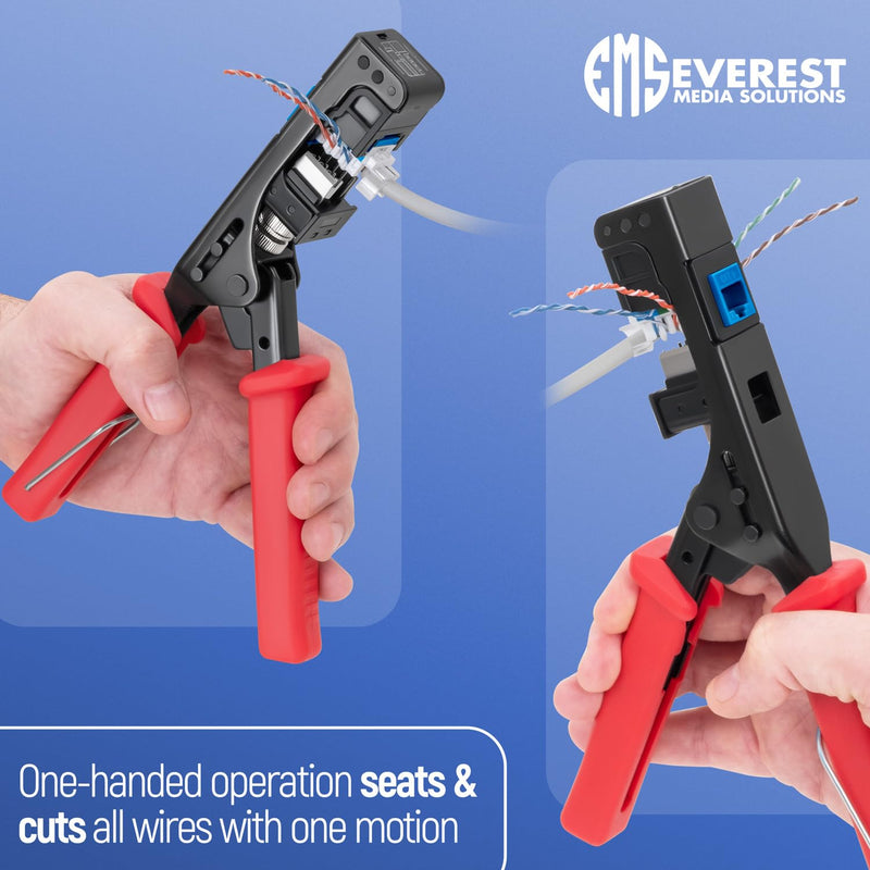 Everest Media Solutions Bundle – 2 Items: 45Term - Speed Termination Tool + 10 Pack of RJ45 CAT6 UTP Keystone Jacks - Blue