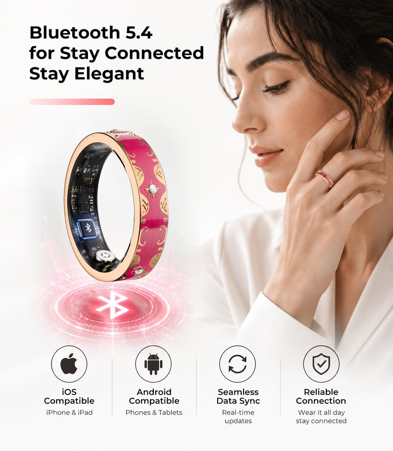 7 Gen Diamond Smart Ring 【Industry Rank 1-0 Measurement Error】 2026 Smart Ring for Women - Advanced Health Tracker for Wellness and Activity Tracking, Red 10# 10#