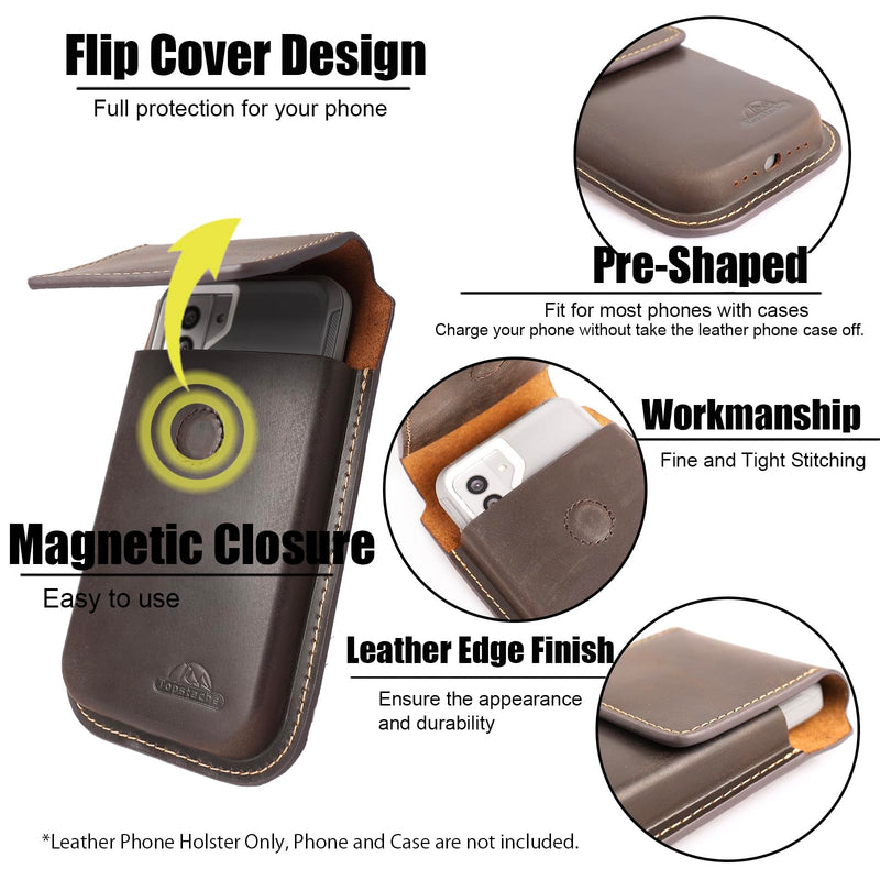 Topstache Leather Phone Holster with Belt Clip,Flip Cell Phone Pouch for iPhone 14/13 Pro Max,S23 Plus Belt Clip Phone Case,Universal Smartphone Sheath,XL,Darkbrown XL Darkbrown