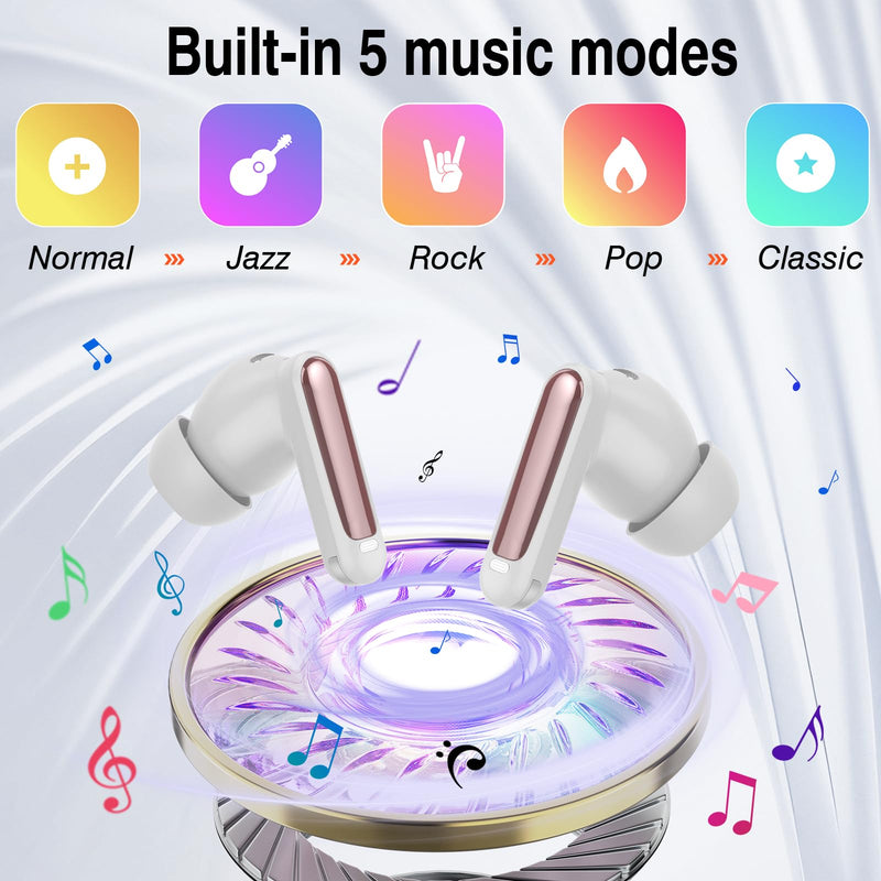 Wireless Earbuds, Bluetooth 5.4 Headphones with Multifunctional Touch Screen, 48H Bass Stereo Ear Buds with ANC/ENC Noise Cancelling/Transparency Mode,IPX7 Earphones with 5 EQ Modes,Rose Gold Rose Gold