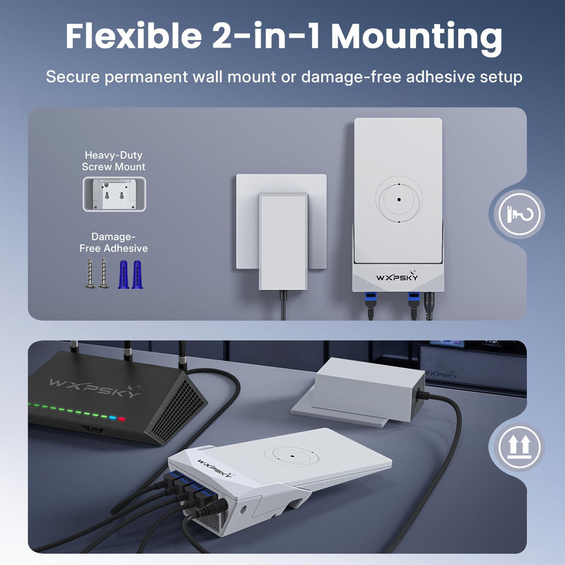 Starlink Router Mini Ethernet Adapter & Mount, Gigabit Docking Station with 3 LAN Ports, Wall-Mount & Adhesive Network Expansion for Home, RV & Office, Compact Plug & Play Internet Splitter