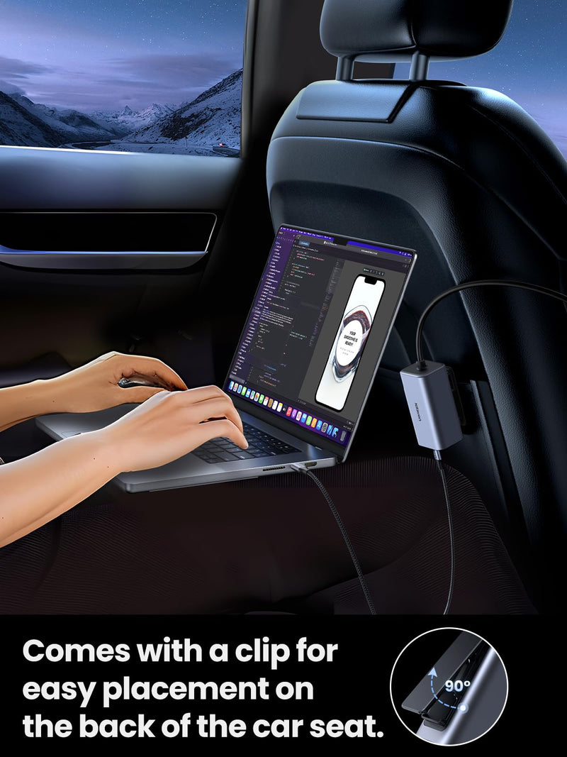 UGREEN 150W 4-Port Retractable Car Charger with Built-in Cable | 3 USB-C 1 USB-A, Compatible with iPhone 17 Air 17 Pro 17 Pro Max 16 15 14 13 12, Galaxy S25 S24 S23 Ultra, iPad, MacBook