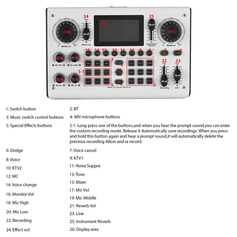 [AUSTRALIA] - Sound Board Audio Mixer 48V Phantom Power Live Sound Card RGB Light BT Wireless Plug and Play for Live Streaming Podcasting Recording Content Create Gaming Rechargeable 
