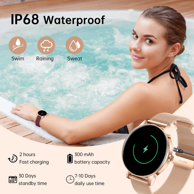 Smart Watch for Women(Answer/Make Calls), 1.27" HD Screen Fitness Tracker with Heart Rate/Sleep Monitor, 130+ Sport Modes IP68 Waterproof Activity Tracking, Smartwatch for Android Phones iPhone Rose Gold