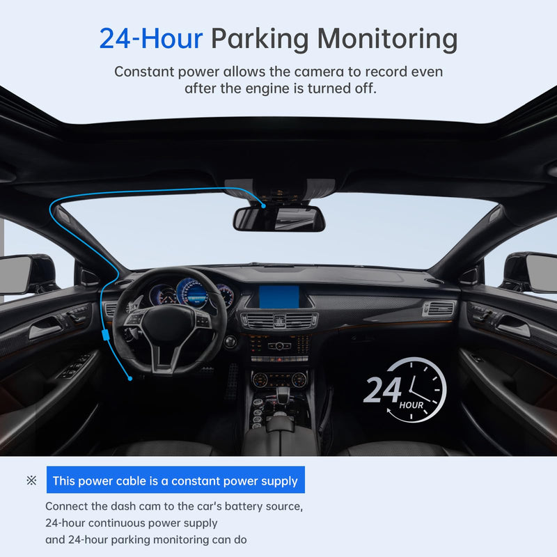 Dash Cam Front and Rear with Hardwire Kit, 2.5K+1080P Dual Dash Camera for Cars, S70, 11.5ft,12V 24V to 5V Car Dashboard Cam Charger Power Cable with Low Voltage Protection,Include 4 Fuse Taps