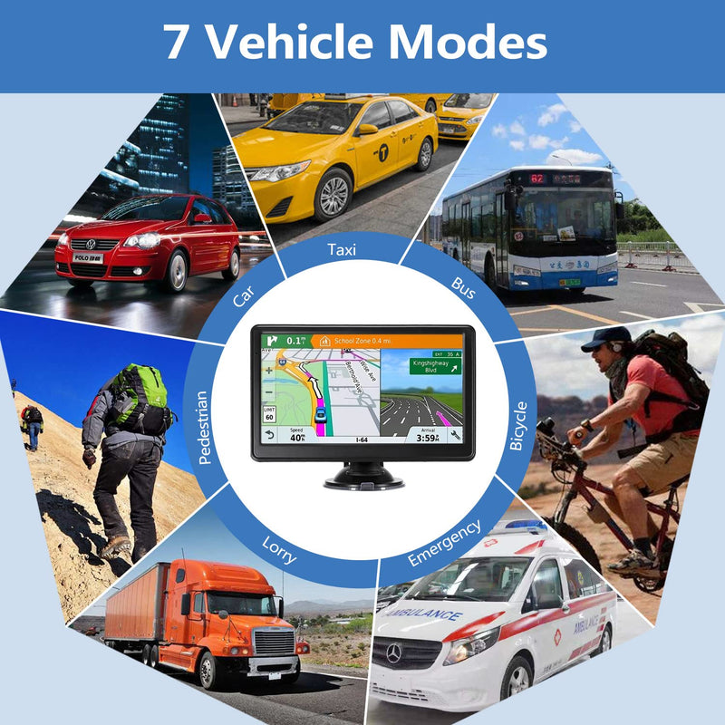7" Car GPS,2026 NA Lifetime Free Map,256MB+16GB Voice Speed Red Light Alert | 3D Nav Maps, Multi-Language Voice Broadcast, Data-Free Offline Nav, Truck Restriction Alert, Sensitive Capacitive Touchscreen