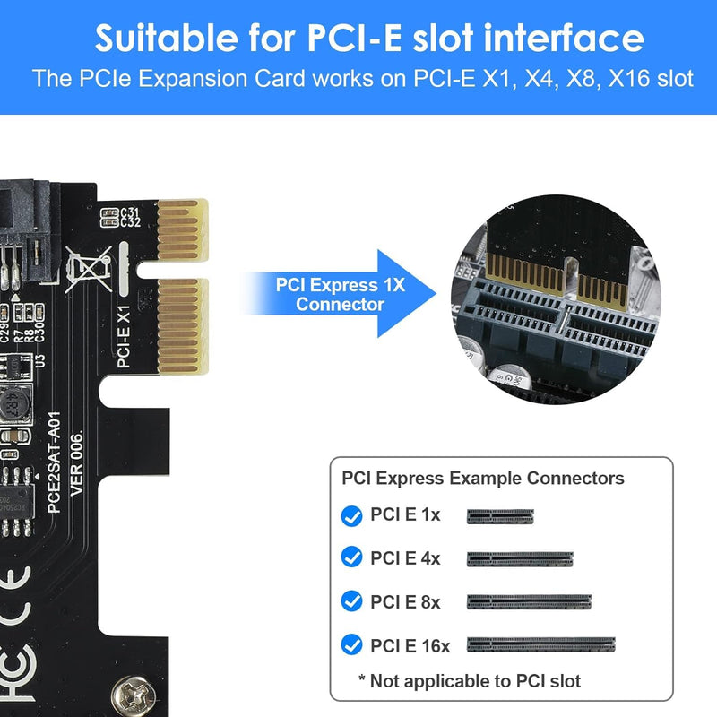 2-port SATA III 6Gbps Expansion Card, SATA Controller Card for PCI-Express Slot 1x 4X 8X 16x, Supports Windows Systems, Ubuntu, Vista
