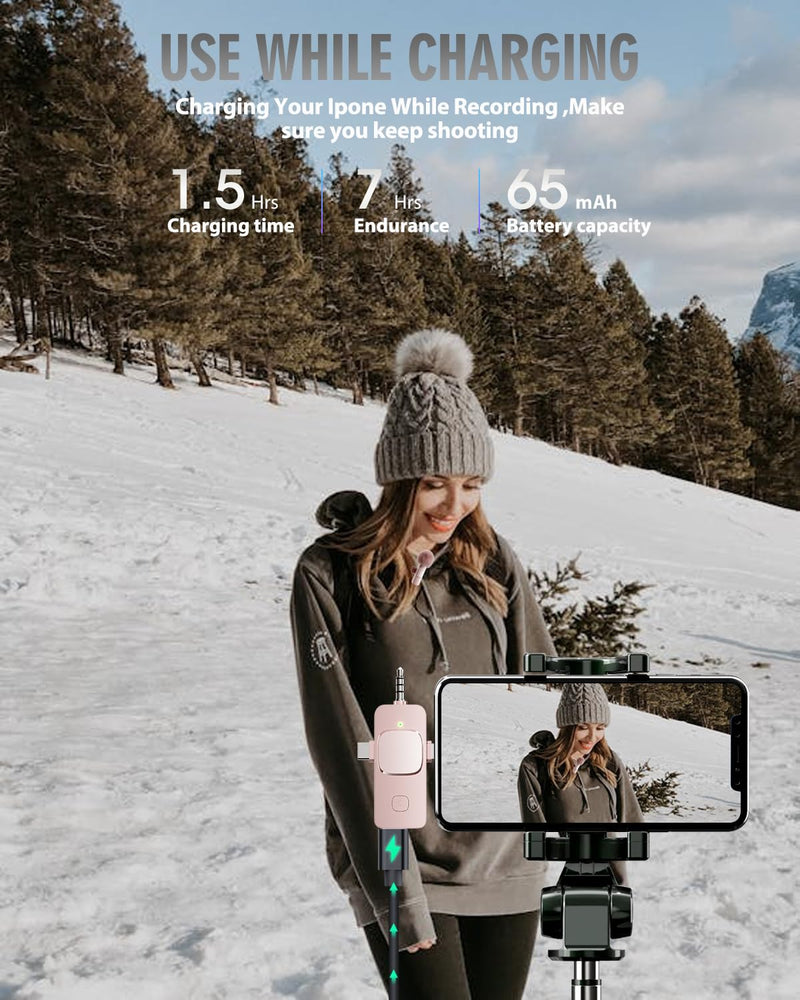 [AUSTRALIA] - PQRQP 3 in 1 Wireless Lavalier Microphone for iPhone, iPad, Android, Camera, Mini Microphone, 7-Hour Battery, High Definition Sound Quality for Interview, Video Podcast, Vlog (Pink) Pink 