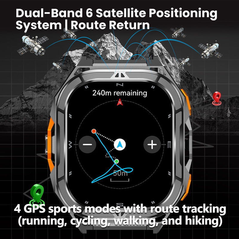 GPS Smart Watch for Men Barometer Compass Make/Answer Calls Tactical 100+ Sports Modes 1.96" AMOLED DIisplay Smart Watches Heart Rate Sleep Tracker Message Reminder black
