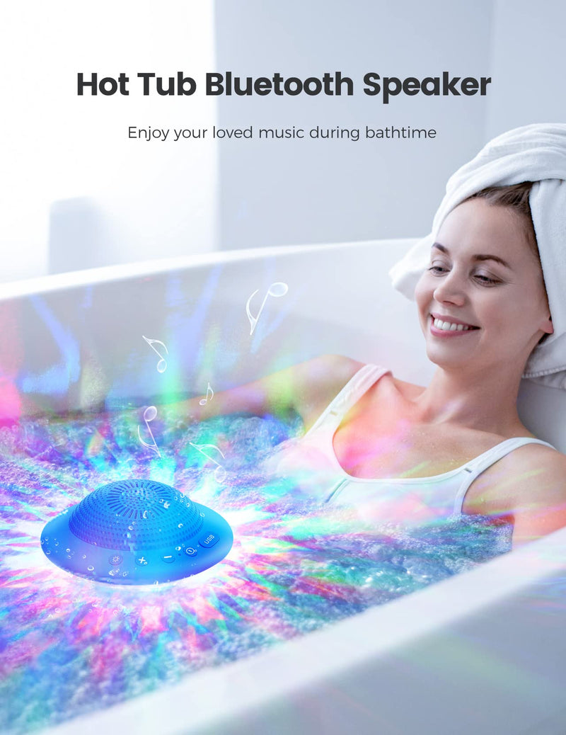 Floating Pool Speakers with Colorful LED Lights, IPX7 Waterproof Hot Tub Bluetooth Speaker, 10W Stereo Loud Sound, Built-in Mic, Portable Wireless Speakers for Shower Bathtub Beach Outdoor Swim-Blue Blue