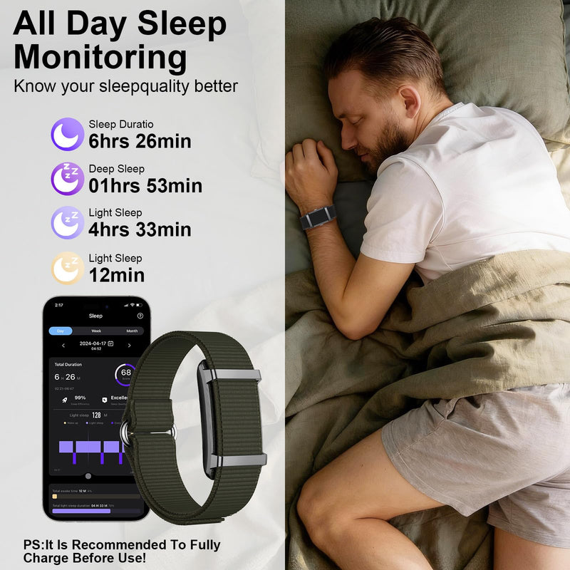 Smart Bracelet Fitness Trackers for Men Women, Smart Watch 24/7 Heart Rate Sleep Stress HRV Monitor, 170+ Sports Modes, 2 Bands, Free APP Dark color
