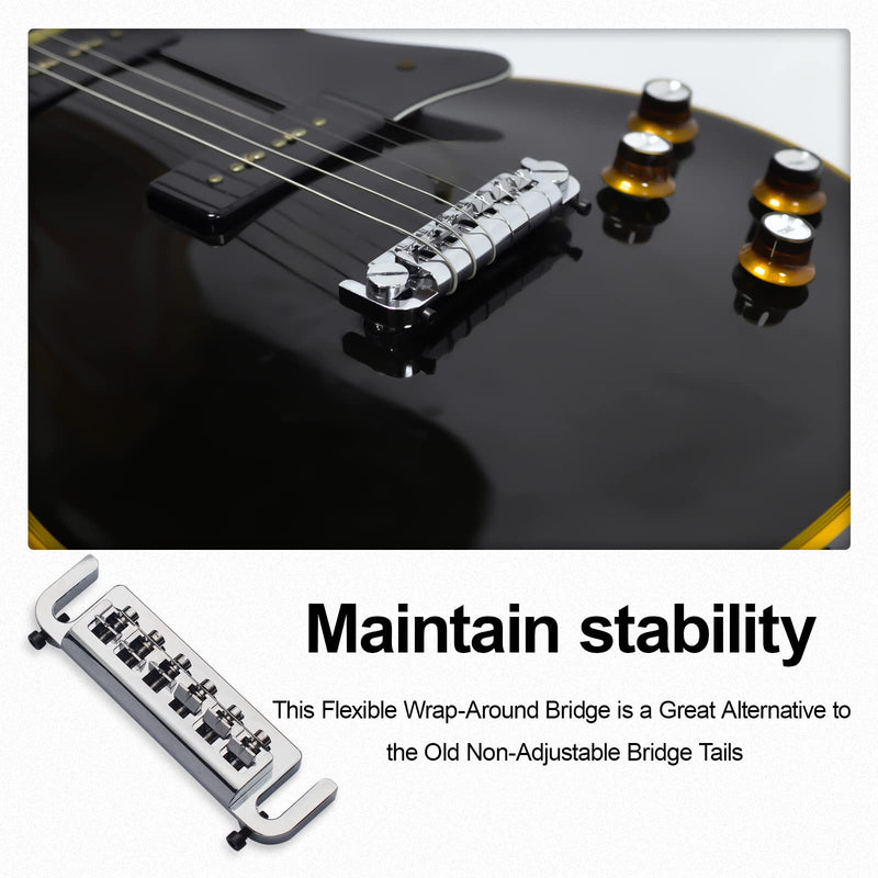 SAPHUE Wraparound Bridge Tailpiece Intonatable Combo Bridge Tailpiece for Solid-body Electric Guitar (Chrome) Chrome