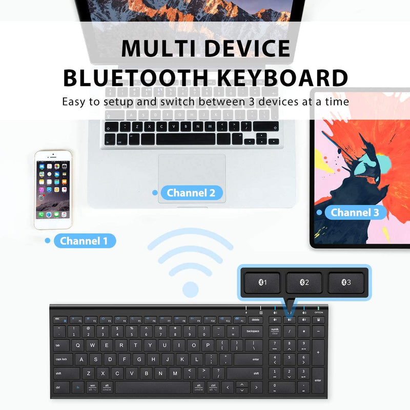 iClever BK10 Bluetooth Keyboard, Universal Wireless Keyboard, Rechargeable Bluetooth 5.1 Multi Device Keyboard with Number Pad Full Size Stable Connection for Windows, iOS, Android, Mac