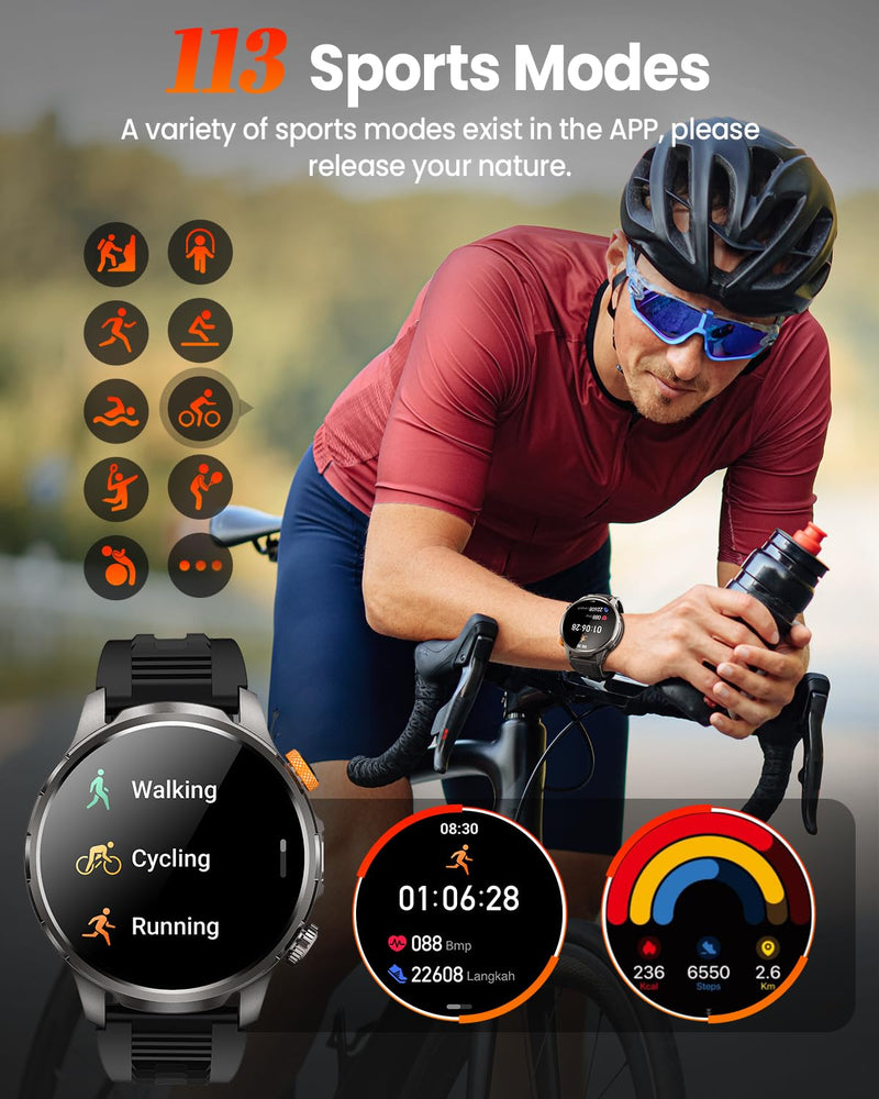 DEKELIFE Smart Watches for Men,1.91''Military Smart Watch with 100+ Sport Modes/Blood Pressure/Heart Rate/Sleep, Fitness Tracker for Android and iPhone, Waterproof Watches for Men(Black) Black 1.91