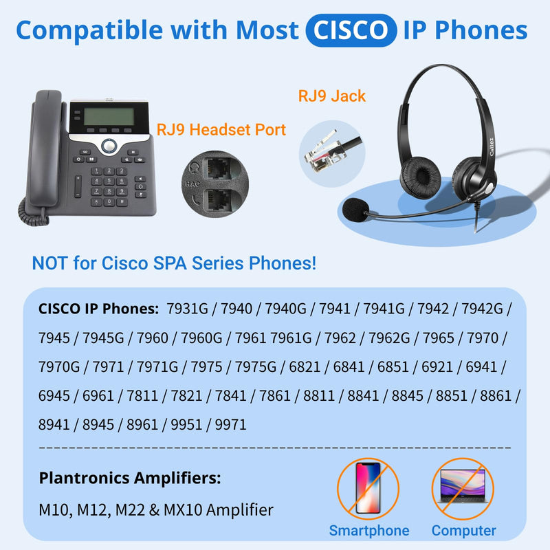 [AUSTRALIA] - Callez RJ9 Phone Headset with Mic Noise Cancelling, Office Telephone Headset with Quick Disconnect Cord Compatible with Cisco IP Phones 7940 7941 7942 7945 7960 7962 7965 7821 7841 8811 8841 8845 8851 