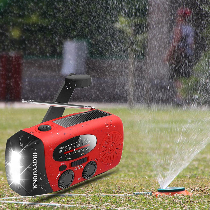 2000mAh SOS Alarm Emergency AM FM Weather Radio, 3LED Type-C Hand Crank Solar Battery Operated Portable Wind Up Radio Flashlight, Cell Phone Charger Survival Kit (Red)