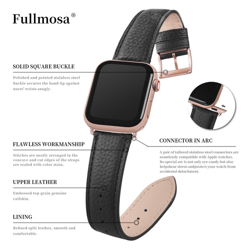Fullmosa Compatible Metal Mesh Apple Watch Band 44mm/45mm/42mm Rose Gold with Case & Compatible Leather Apple Watch Band 44mm/45mm/42mm,Black+Rose Gold
