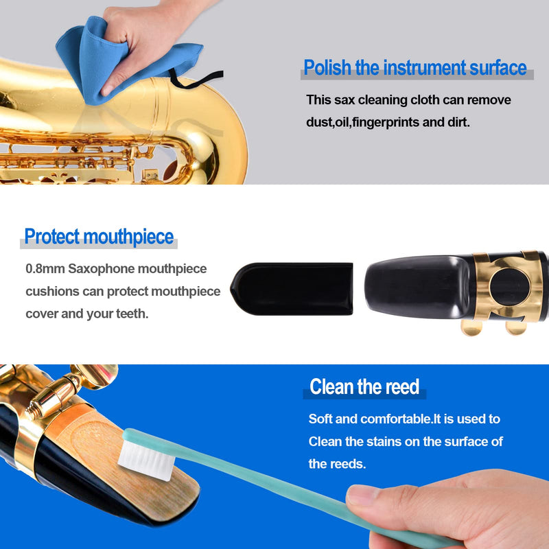 Saxophone Cleaning kit, Clarinet Cleaning Kit with Maintenance Kit,Cork Grease,Swab,Strap,Cleaning Cloth,Thumb Rest,Reed Case,Mouthpiece Brush and More blue