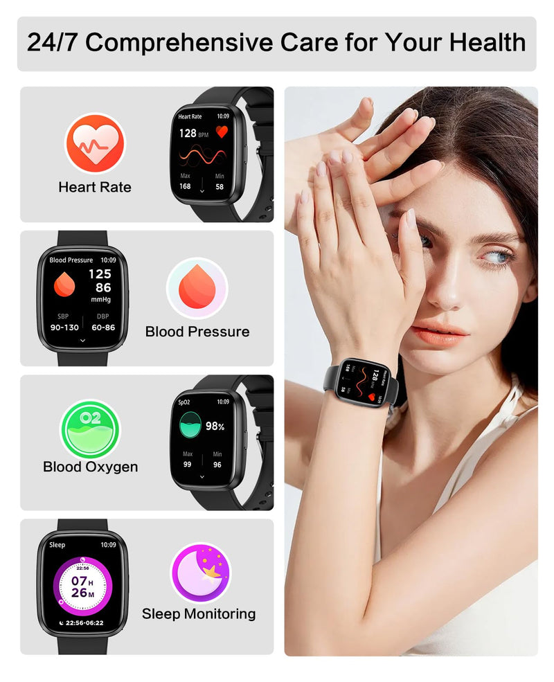 Smart Watches for Men/Women, 1.75" Bluetooth Call, AI Voice Smartwatch, 24/7 Heart Rate Monitor, Blood Pressure/SpO2/Sleep Tracker, IP68 Waterproof, 100+ Sports Fitness Tracker for Android iOS Black