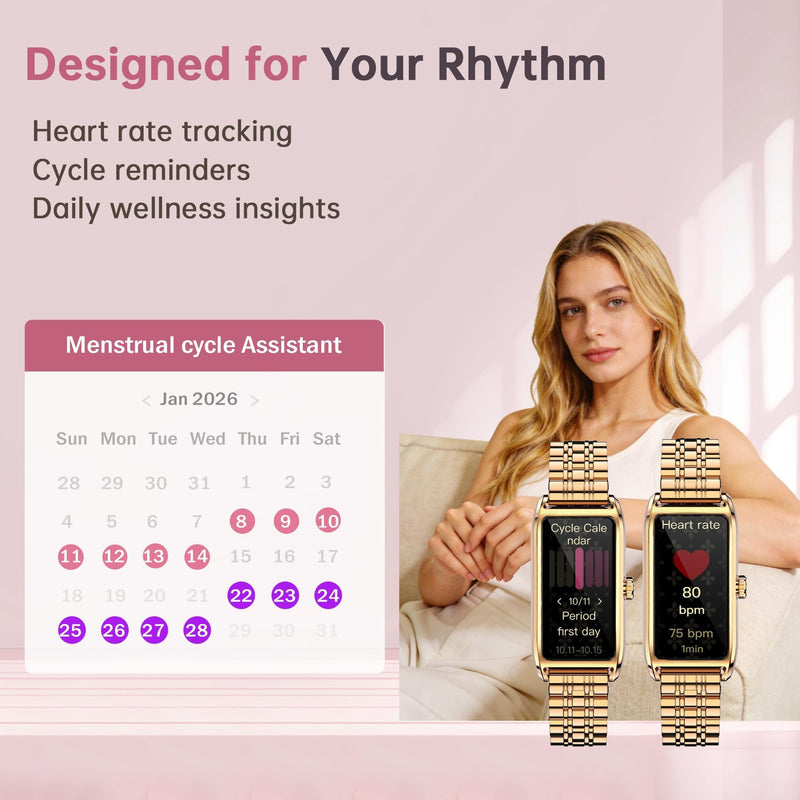 Smart Watch for Women Ladies Fitness Watch Heart Rate Monitor Sleep Tracker Sport Modes Pedometer Call Notification Music & Camera Control Elegant Smartwatch for Android iOS Phones (Pink Gold) pink gold