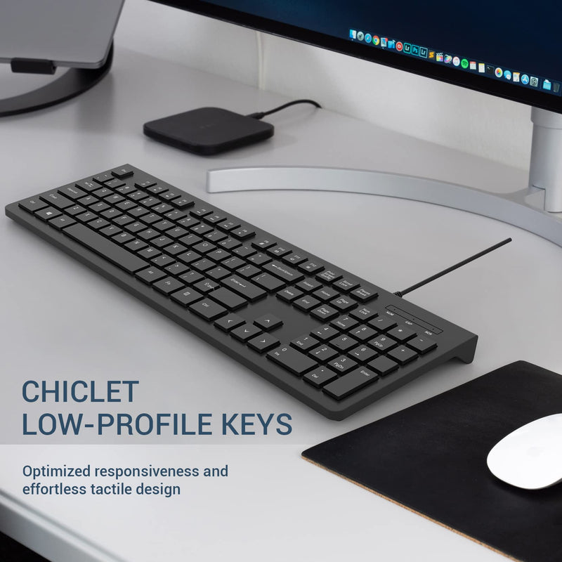Computer Keyboard Wired, Plug Play USB Keyboard, Low Profile Chiclet Keys, Large Number Pad, Caps Indicators, Foldable Stands, Spill-Resistant, Anti-Wear Letters for Windows Mac PC Laptop, Full Size